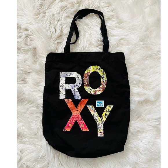 Roxy Logo Patch Black Canvas Tote Bag - Picture 4 of 7